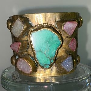 COPY - Wide Cuff Brass Bracelet set with Turquoise and Druzy Stones